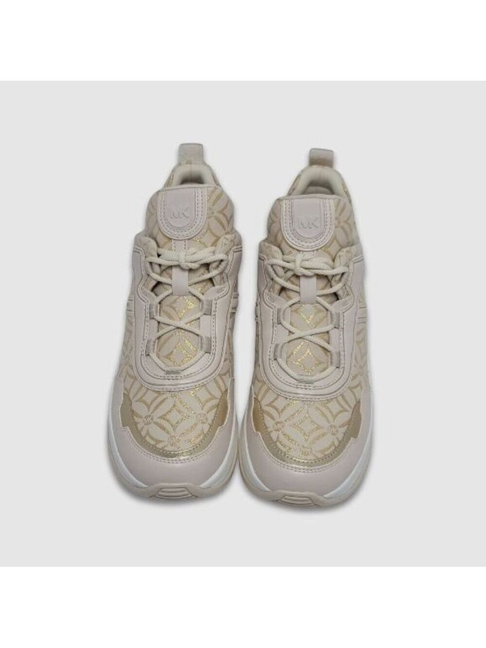 Michael Kors Olympia Metallic Logo Jacquard Trainer Cream Gold Women's 10M NIB - Picture 4 of 13